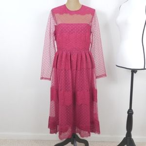 ASOS Wine Lace Sheer Long Sleeve Romantic Bohemian y2k Full Skirt SZ 10 Dress